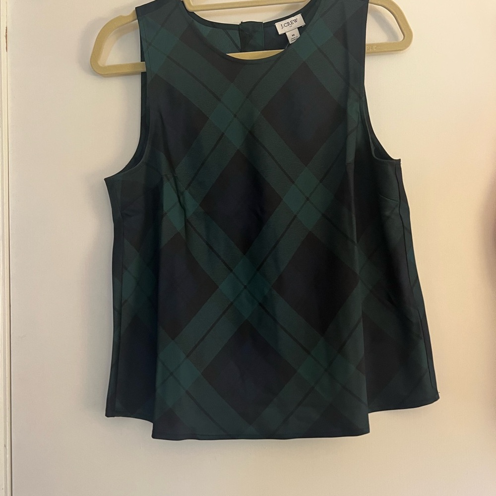 JCrew Factory Women's Black and Green Plaid Blouse/shell